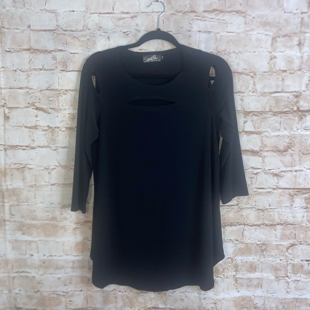 Sympli Black Jersey Knit Cutout Top Size 14